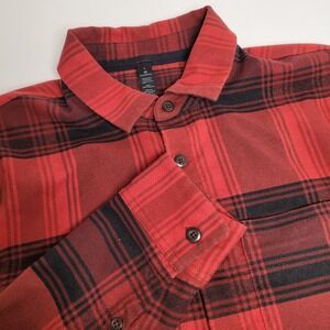 lululemon Button Down Shirt Mens Small Red Excellent Plaid Long Sleeve Polyester